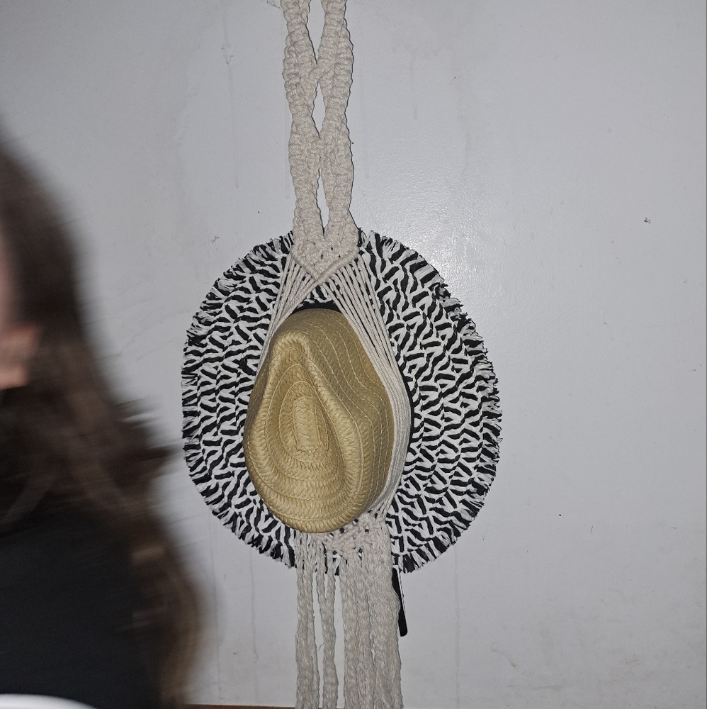 Macrame Boho hat hanger, included new hat.